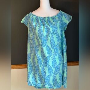 Vineyard Vines Dress off the shoulder Leaf Print Green Blue Mini Size XL